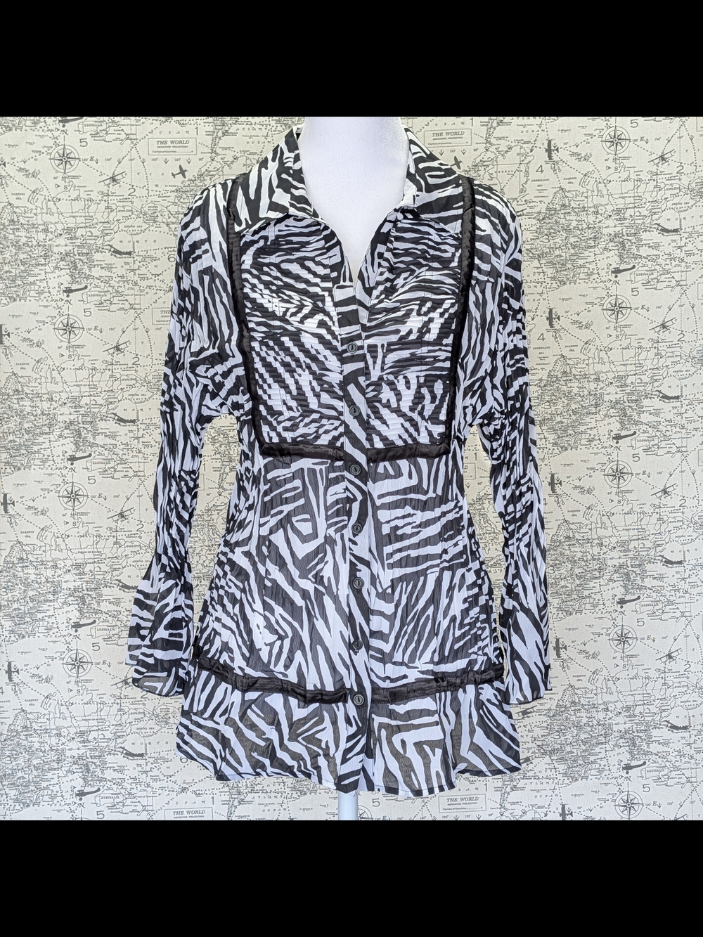 NY Collection Zebra Print Crinkle Plissé Tunic Blouse Size XL NWT